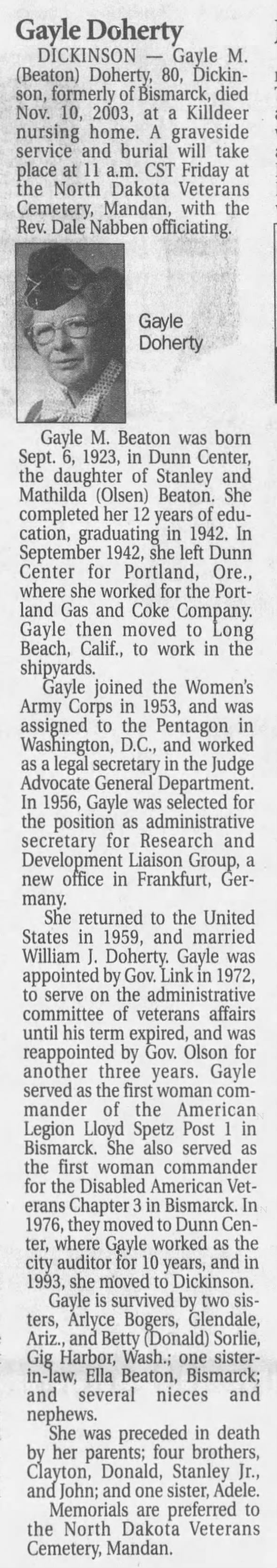 Clipping from The Bismarck Tribune